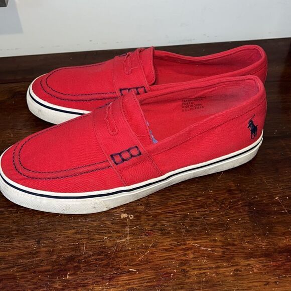 Mens Mansheim Model Polo by Ralph Lauren Cotton Pony Red Loafers slip on shoes main image 5